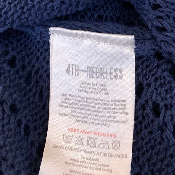 4th & Reckless Henrique Women's Blue Open Knit Beach Swim Cover Up Shirt Set L - Picture 7 of 7